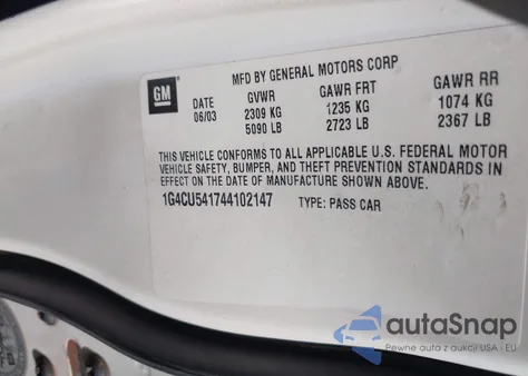 2004 Buick Park Avenue Ultra from USA, damaged, VIN 1G4CU541744102147